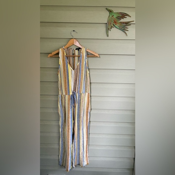 DREW striped linen rayon jumpsuit summer vacation Anthropologie sz XS cropped - Picture 9 of 16